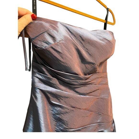BILL LEVKOFF Iridescent Strapless Ruched Taffeta Dress | Sz 8, Blue NWT - Picture 3 of 16